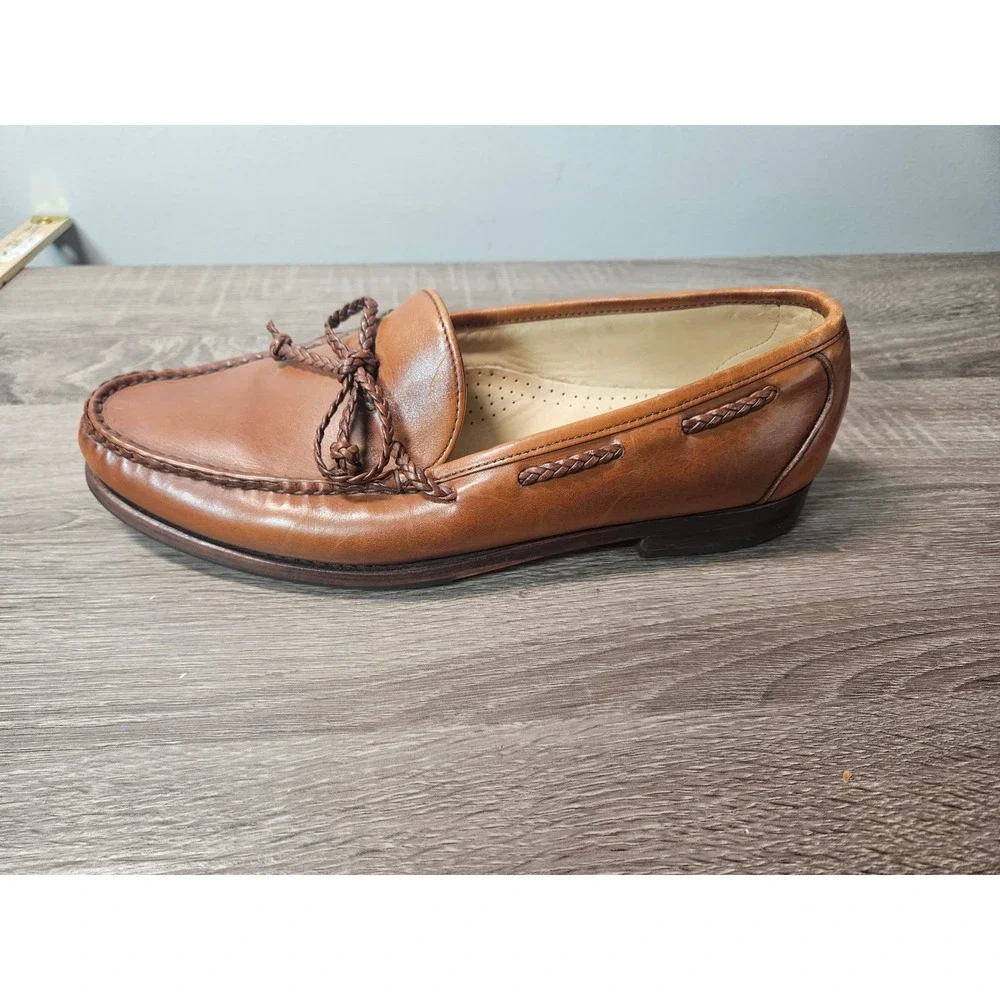 Allen Edmonds Colebrook Tan Leather Braided Bow Loafers Mens 9.5 D 91320 USA